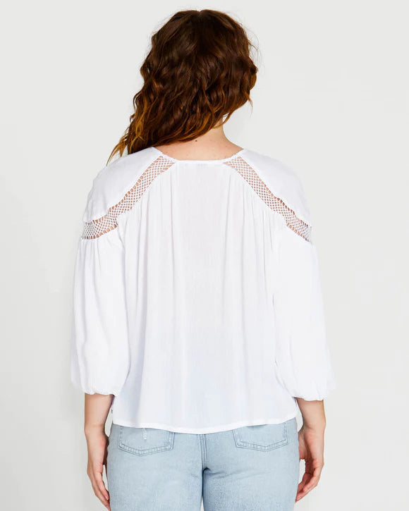 SASS RAVA BOHO 3/4 SLEEVE TOP WHITE