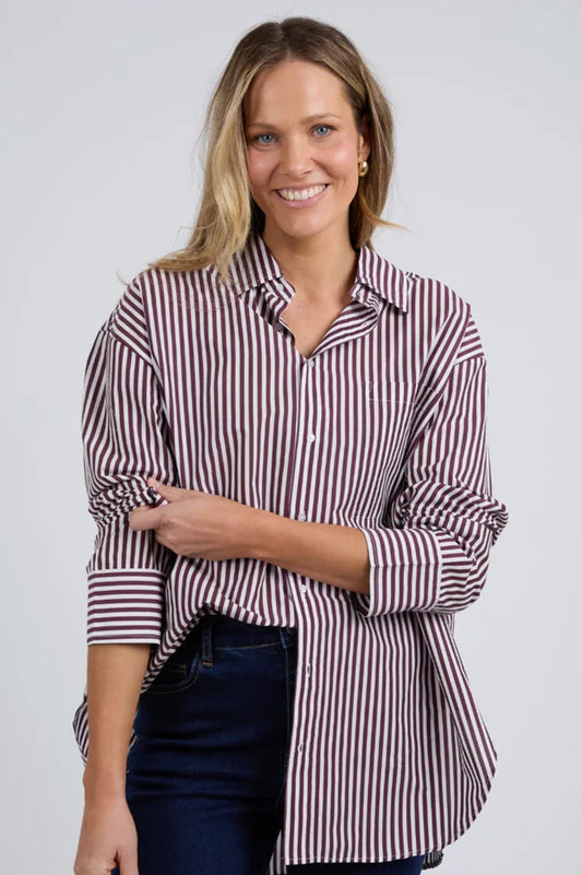 ELM LILA STRIPE SHIRT MERLOT WHITE STRIPE