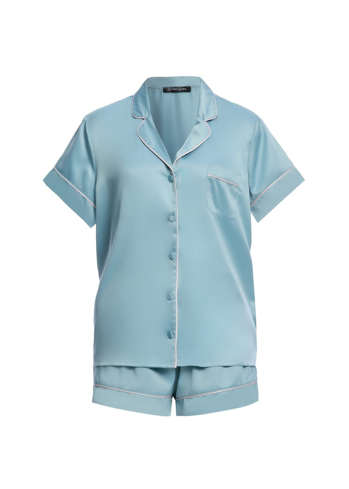 SAINTED SISTERS PRINTED SATIN S/S PJS DUCK EGG BLUE
