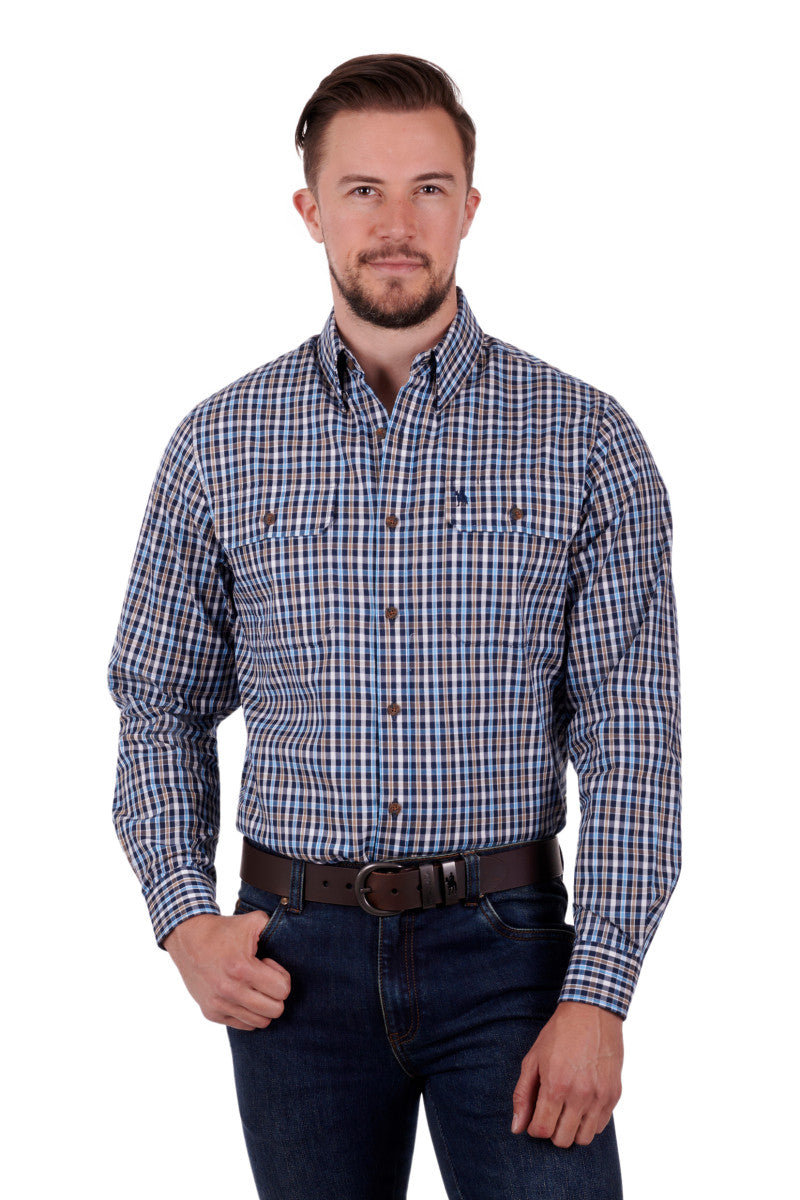 THOMAS COOK BRIGGS LONG SLEEVE SHIRT NAVY/TAN