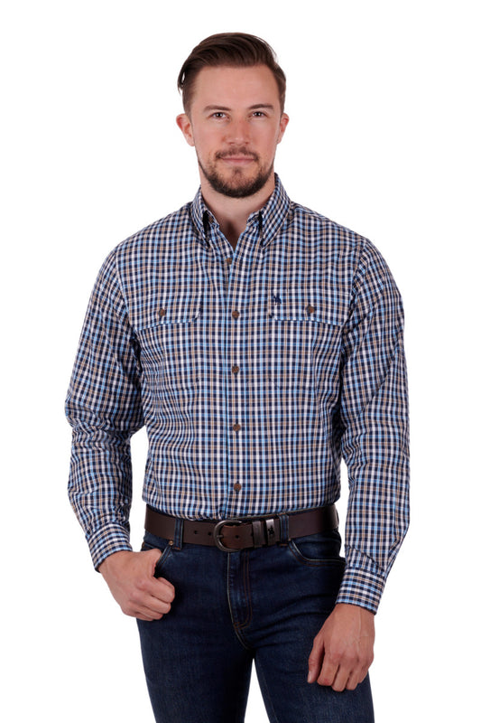 THOMAS COOK BRIGGS LONG SLEEVE SHIRT NAVY/TAN
