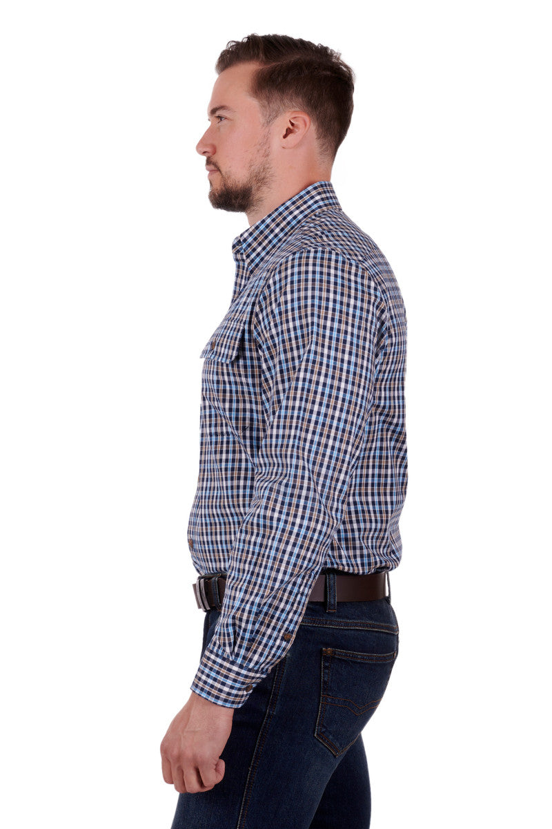 THOMAS COOK BRIGGS LONG SLEEVE SHIRT NAVY/TAN