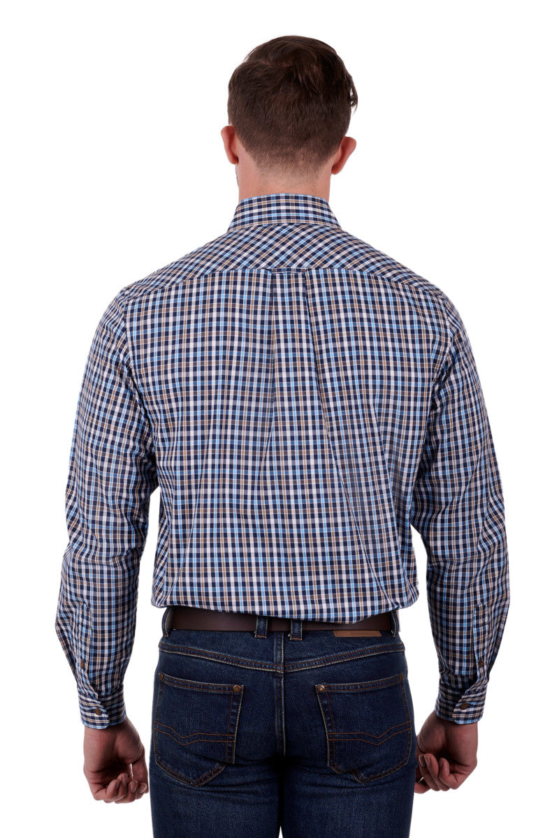 THOMAS COOK BRIGGS LONG SLEEVE SHIRT NAVY/TAN