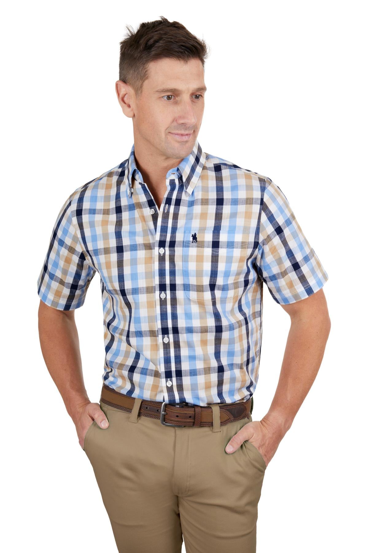 THOMAS COOK MENS DUKE 1 POCKET SS SHIRT NAVY/TAN