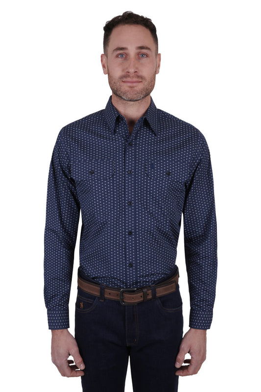 THOMAS COOK GLENDALE 2 POCKET LONG SLEEVE SHIRT NAVY/TAN