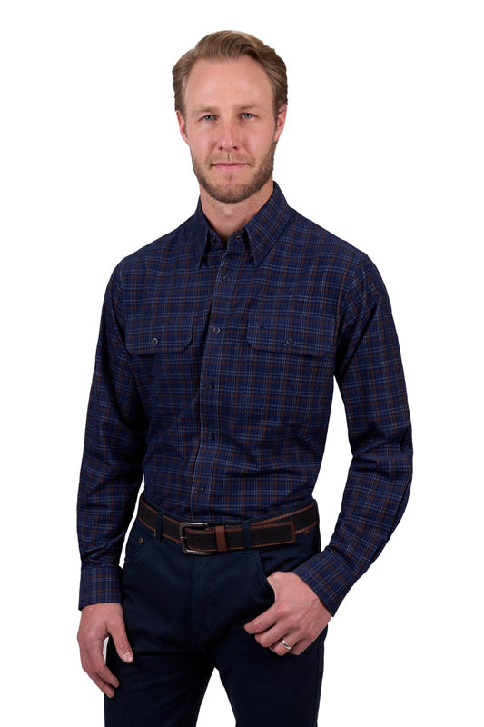THOMAS COOK MAX THERMAL 2 POCKET LS SHIRT NAVY/TAN