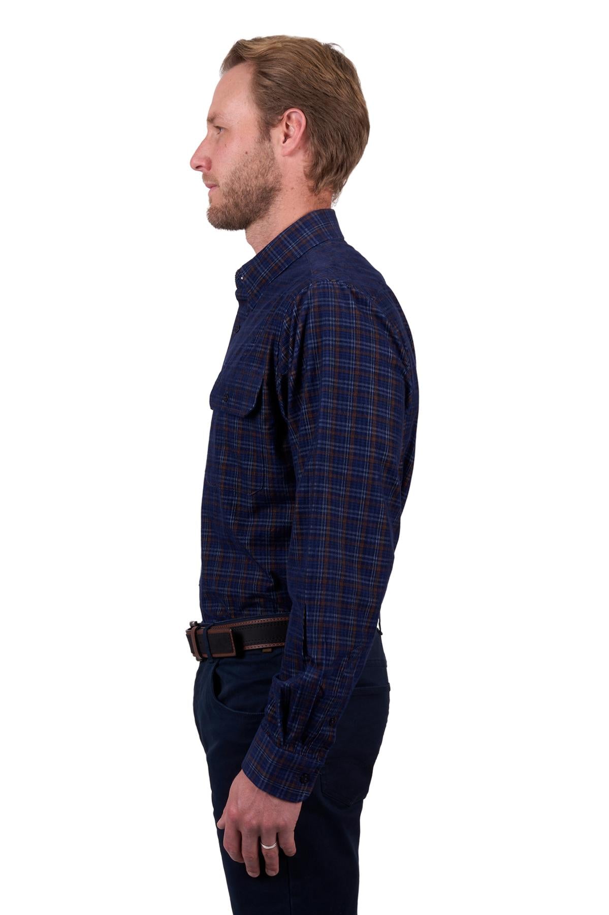 THOMAS COOK MAX THERMAL 2 POCKET LS SHIRT NAVY/TAN