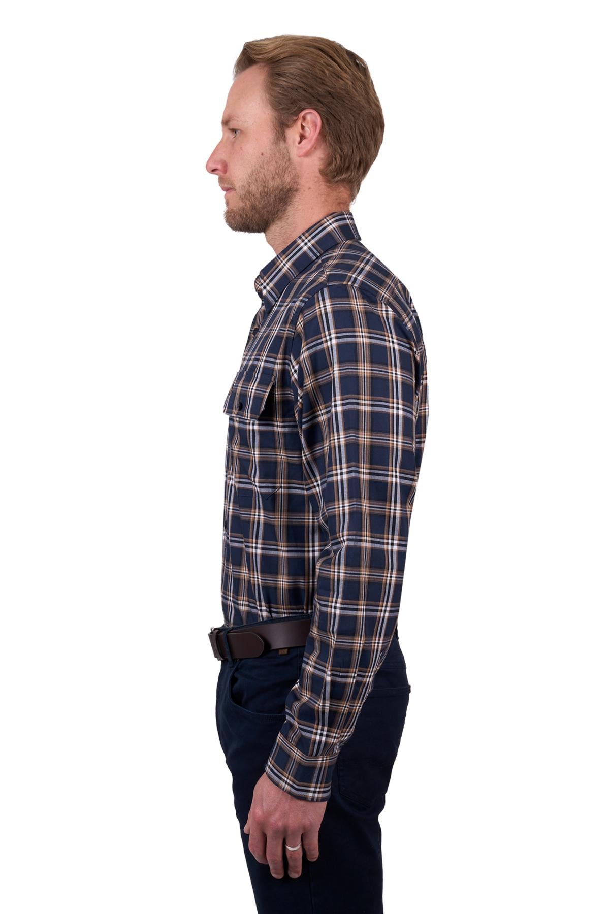 THOMAS COOK MENS DYLAN 2 POCKET LS SHIRT NAVY/TAN