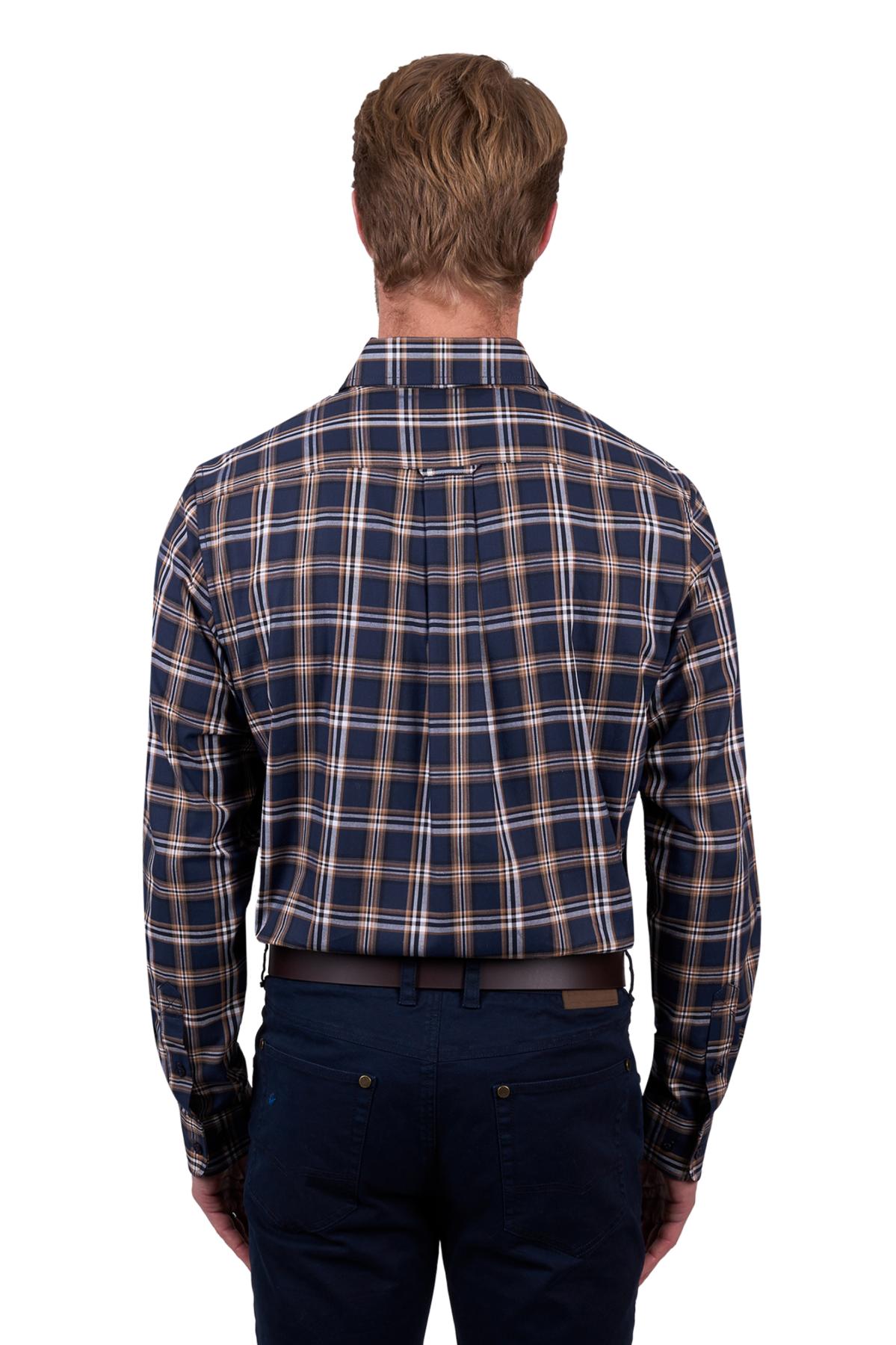 THOMAS COOK MENS DYLAN 2 POCKET LS SHIRT NAVY/TAN
