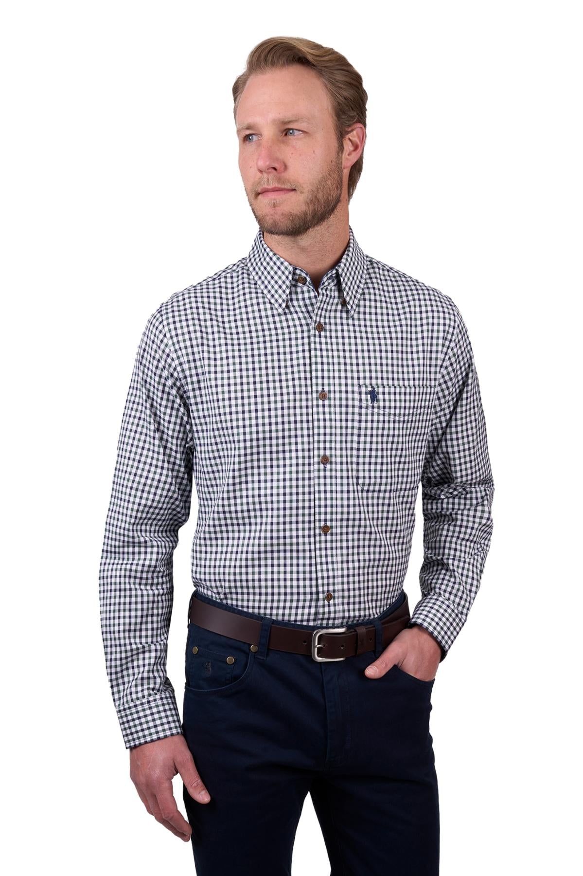THOMAS COOK LYLE 1 POCKET LS SHIRT NAVY/GREEN