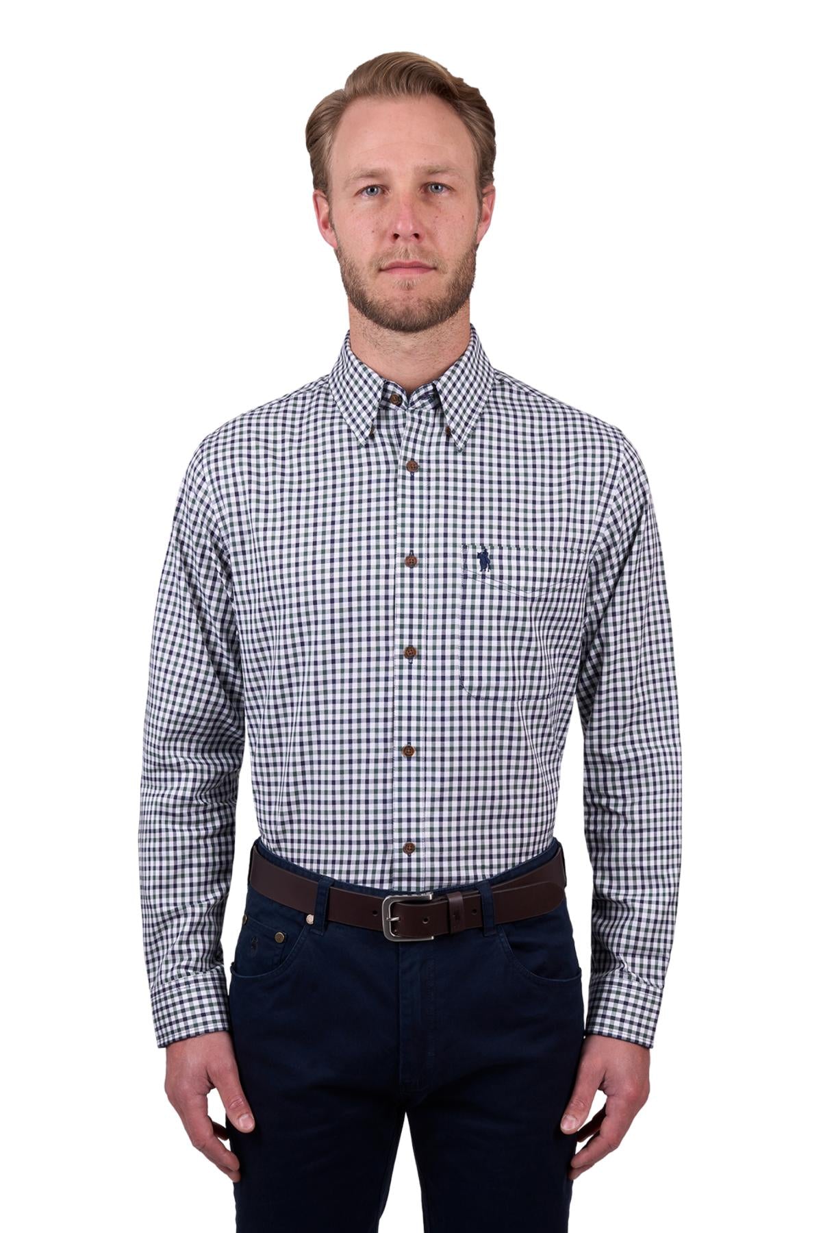 THOMAS COOK LYLE 1 POCKET LS SHIRT NAVY/GREEN