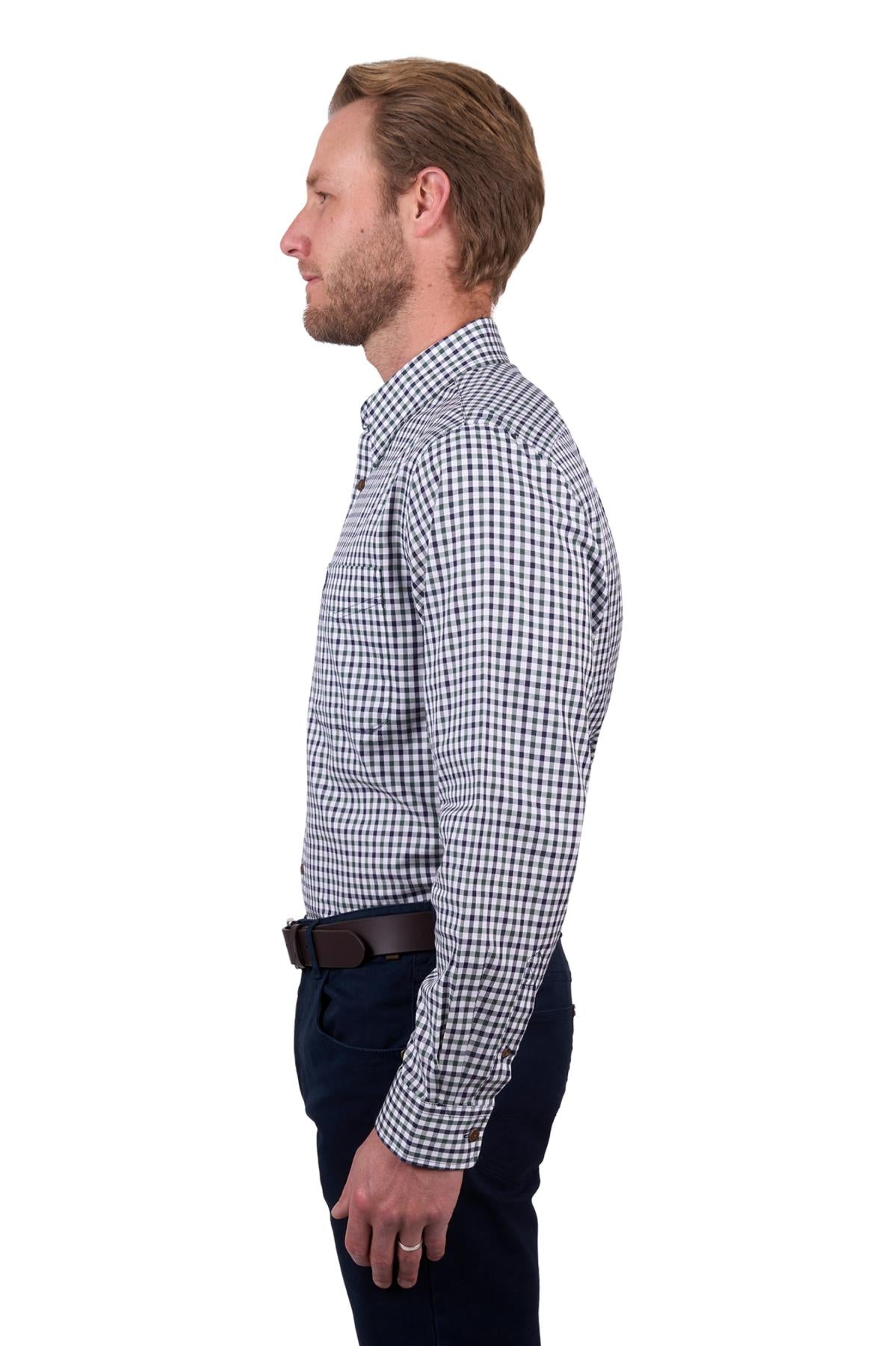 THOMAS COOK LYLE 1 POCKET LS SHIRT NAVY/GREEN