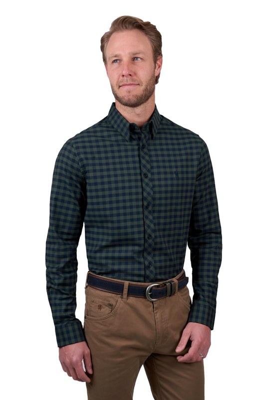 THOMAS COOK MENS TIM TAILORED LS SHIRT NAVY/GREEN