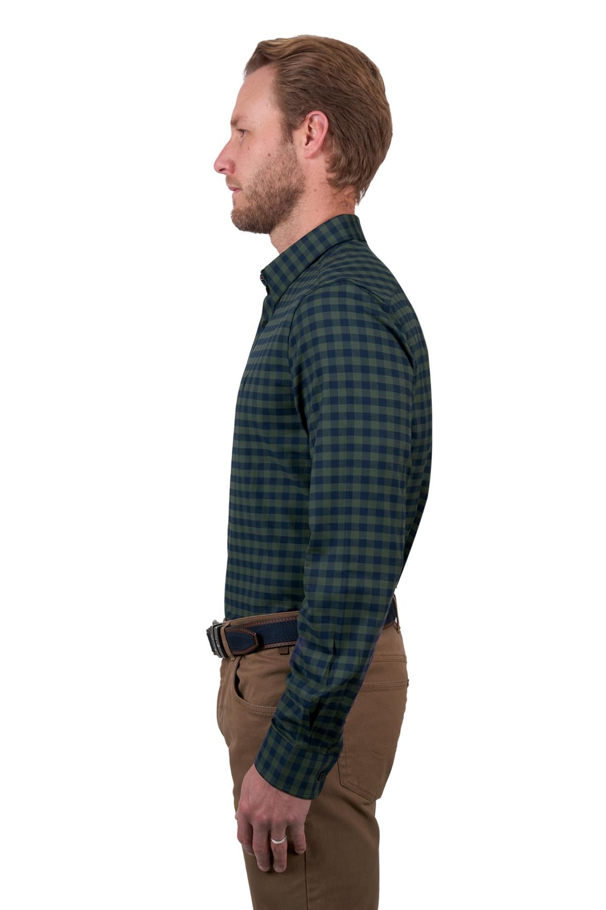 THOMAS COOK MENS TIM TAILORED LS SHIRT NAVY/GREEN