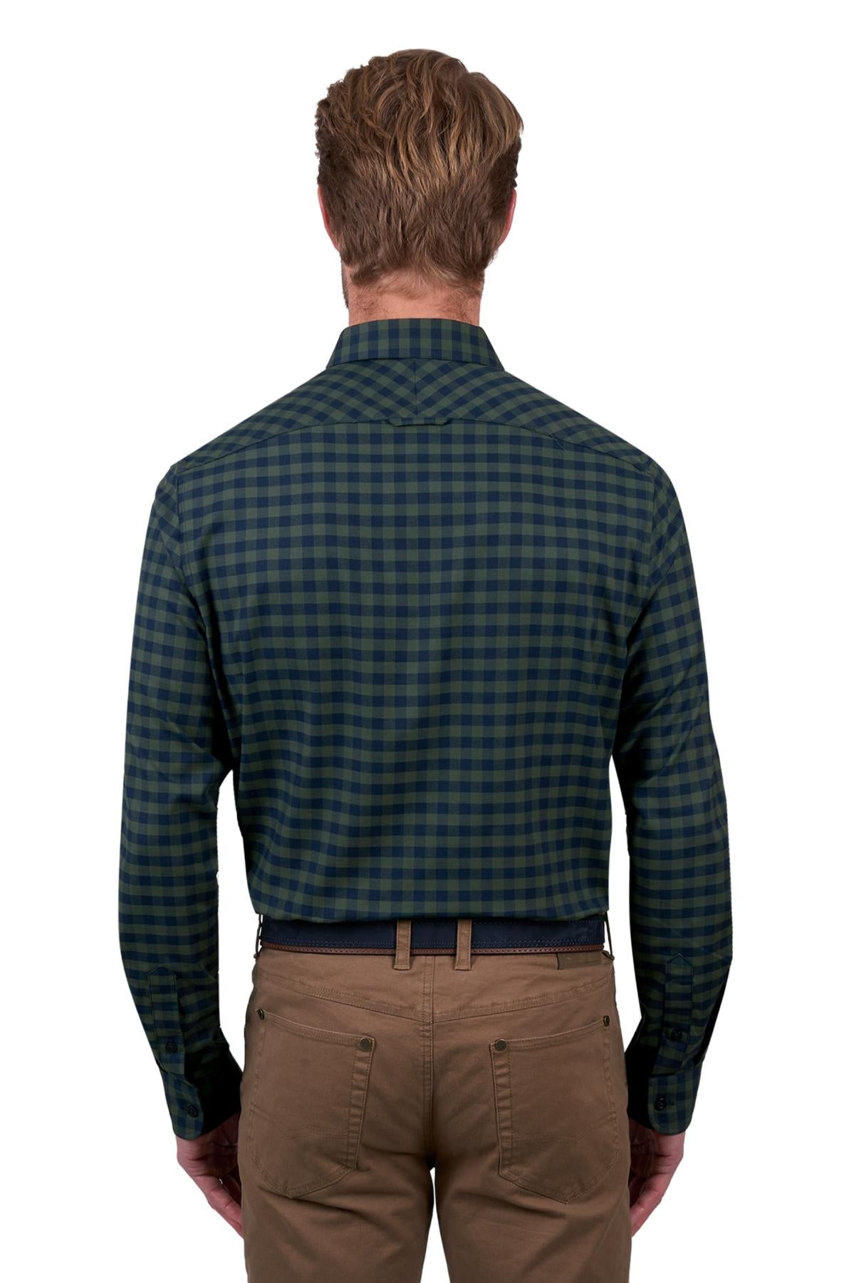 THOMAS COOK MENS TIM TAILORED LS SHIRT NAVY/GREEN