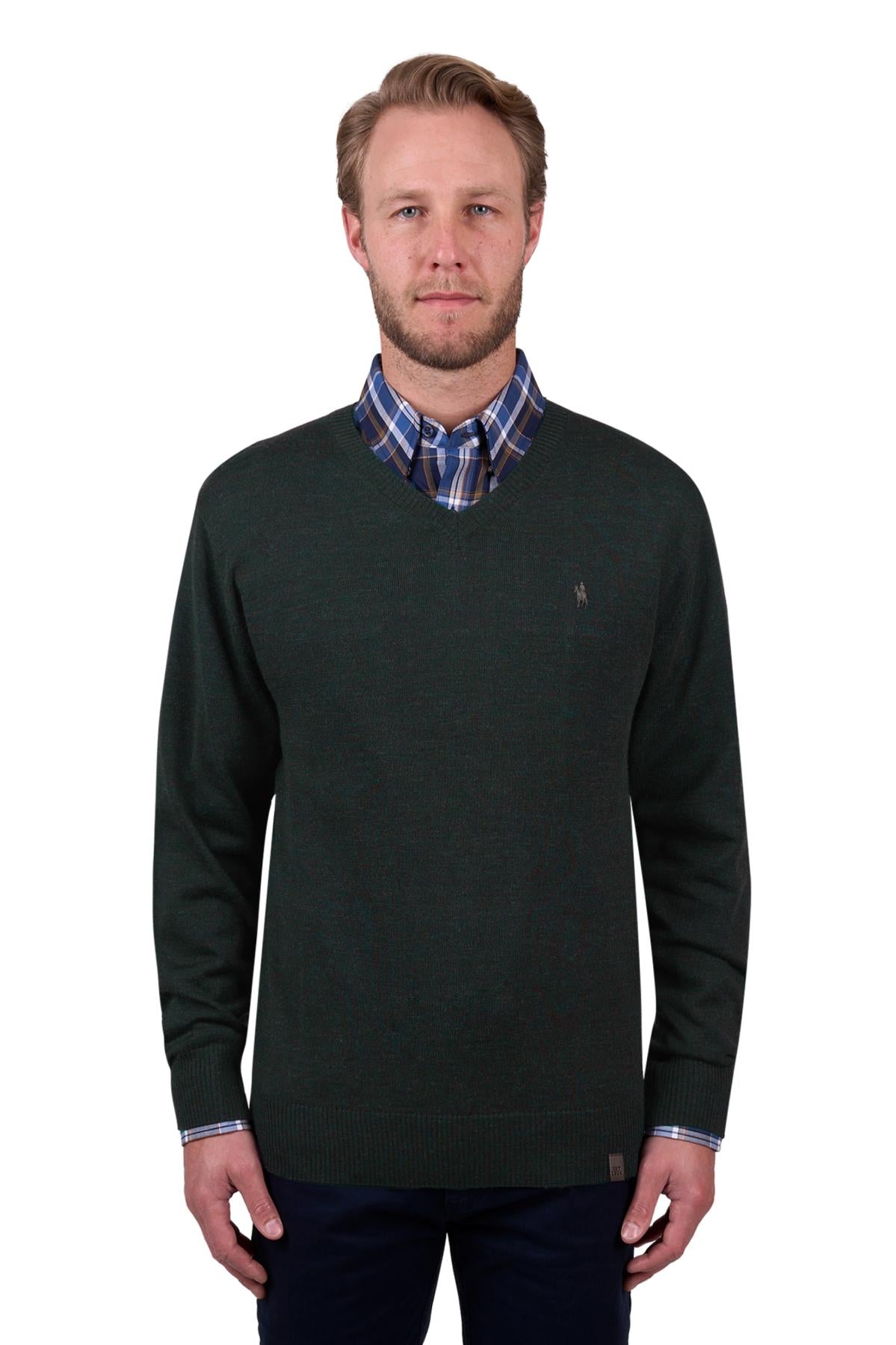 THOMAS COOK MENS MATT V NECK JUMPER OLIVE MARLE