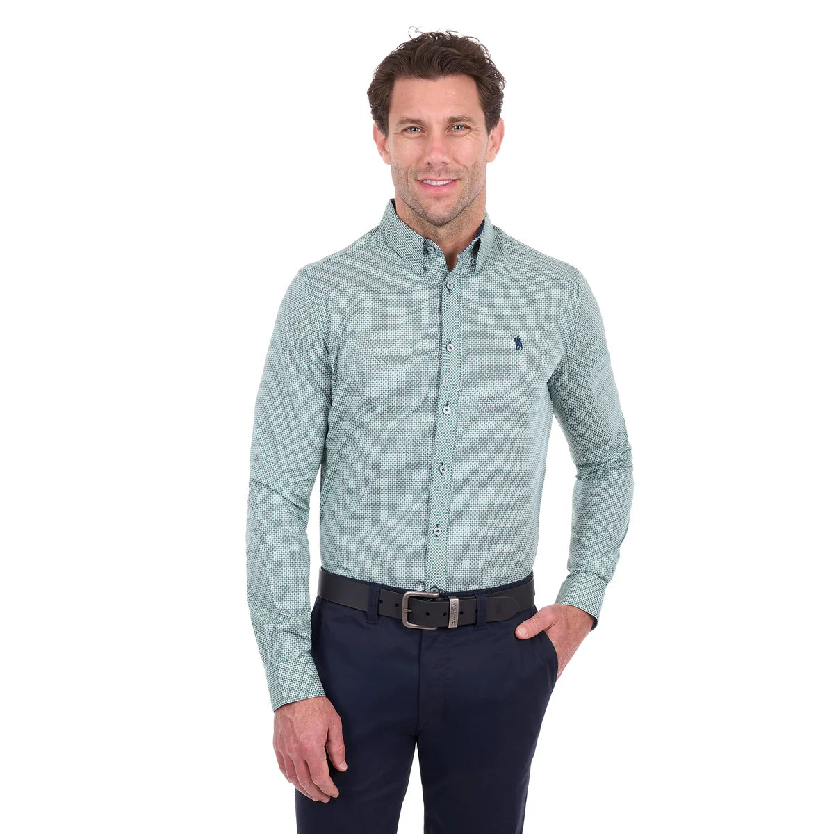 Thomas Cook Mens Arthur Tailored Long Sleeve Shirt | Sage/Navy