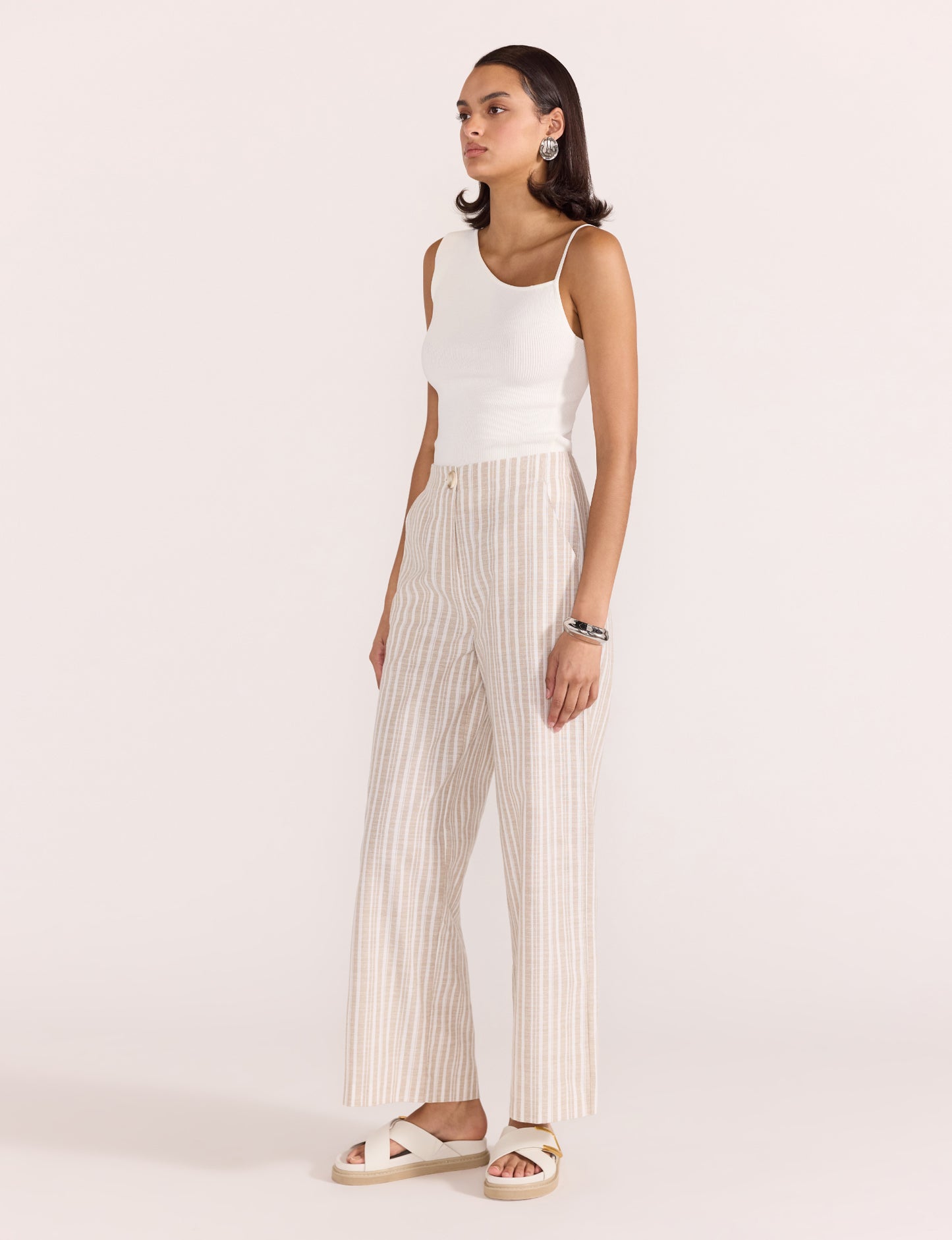STAPLE THE LABLE EDRA HIGH WAIST PANTS WHITE/BEIGE