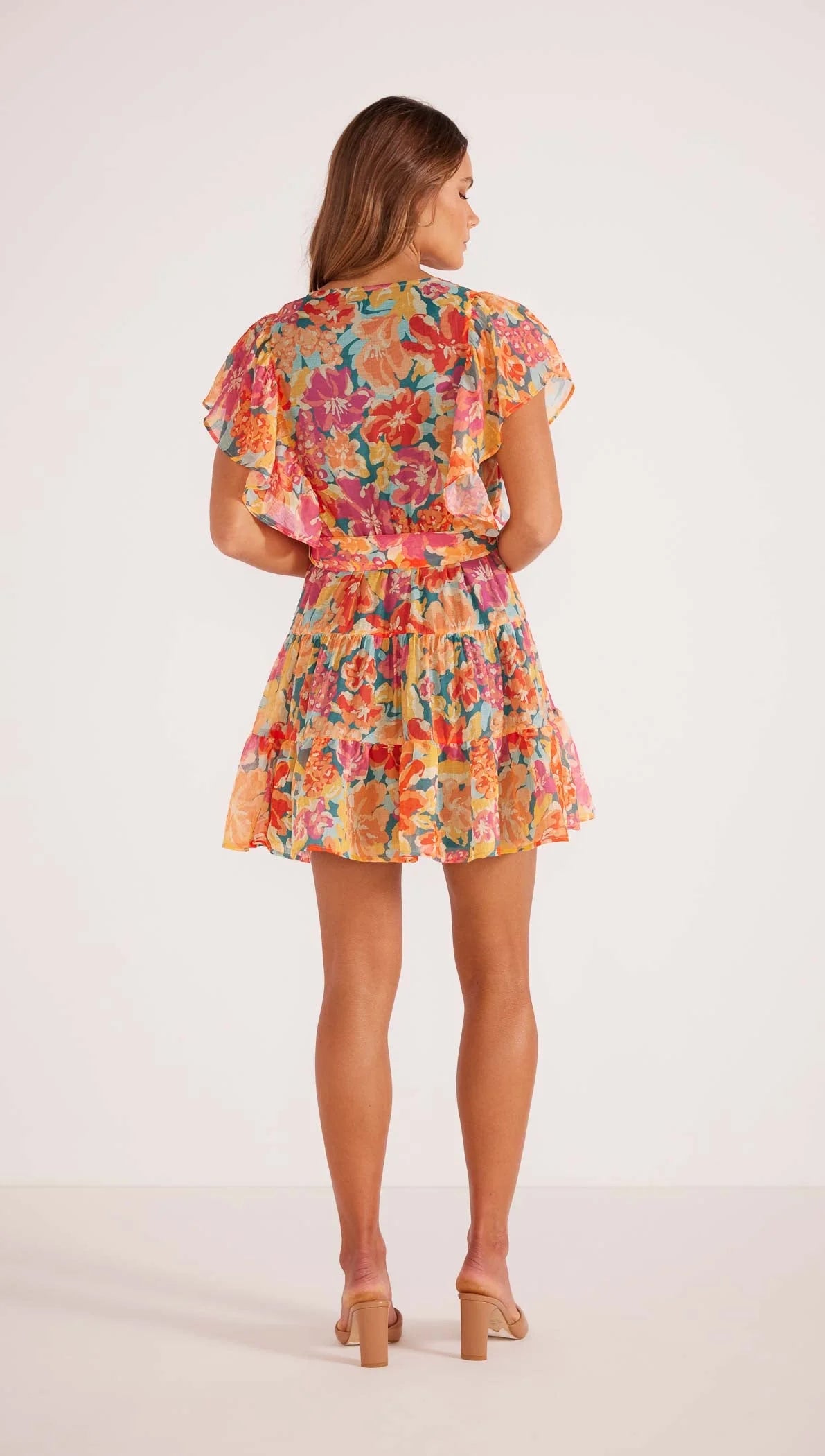 MINK PINK VALLA FLUTTER DRESS PINK FLORAL