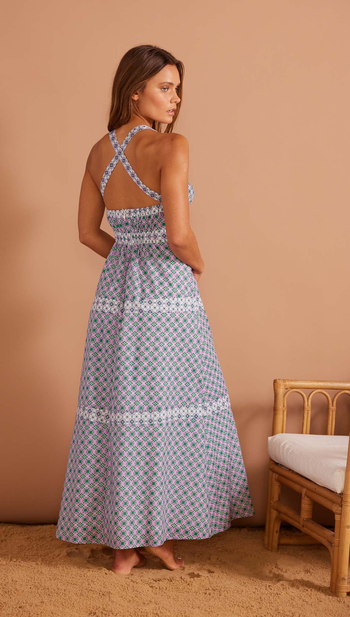 MINK PINK VERANO MIDI DRESS LILAC GEO