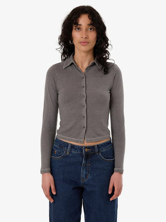 THRILLS HEMP COLLARED LONG SLEEVE ASH GREY