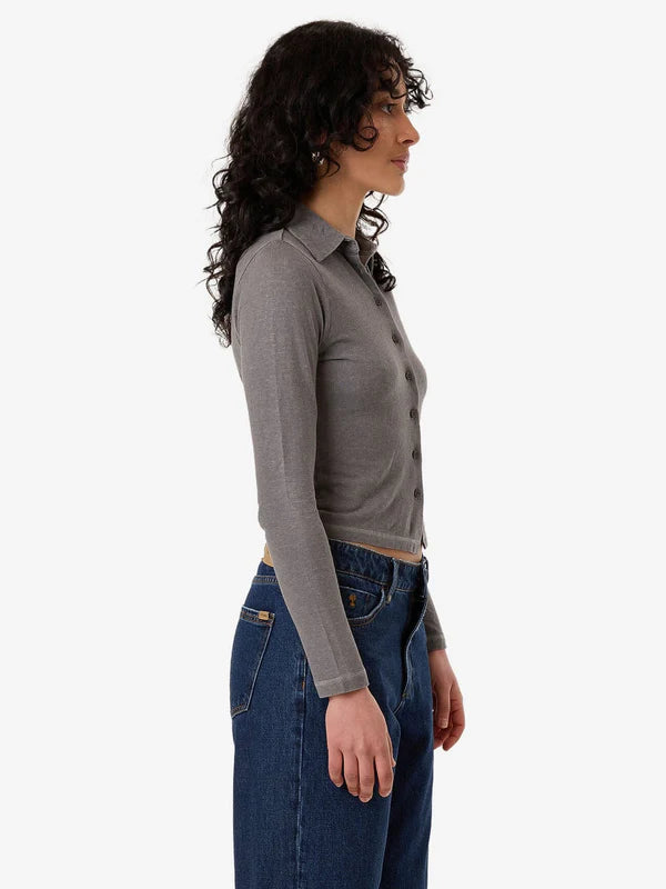 THRILLS HEMP COLLARED LONG SLEEVE ASH GREY