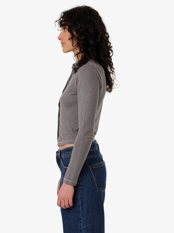 THRILLS HEMP COLLARED LONG SLEEVE ASH GREY