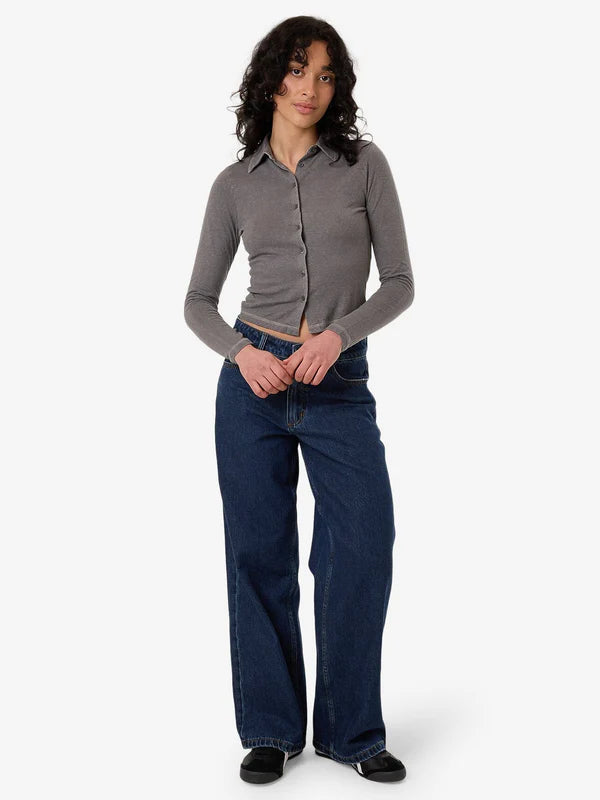 THRILLS HEMP COLLARED LONG SLEEVE ASH GREY