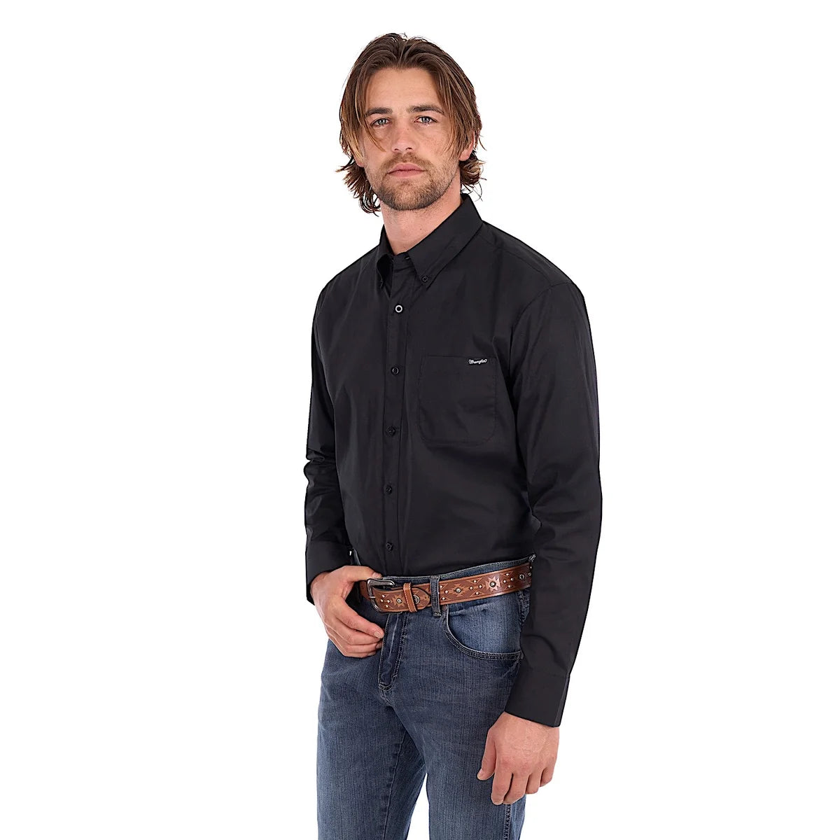 Wrangler Mens Flex One Pocket Long Sleeve Shirt | Black