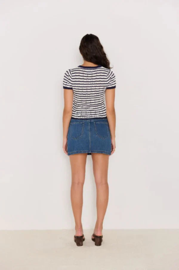 MINK PINK CHLOE STRIPE KNIT TEE NAVY/WHITE