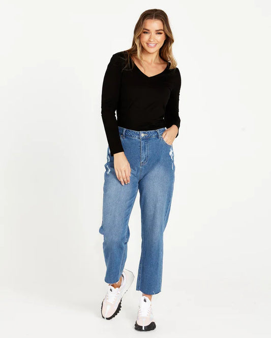 SASS ELAINE V-NECK LONG SLEEVE TOP BLACK
