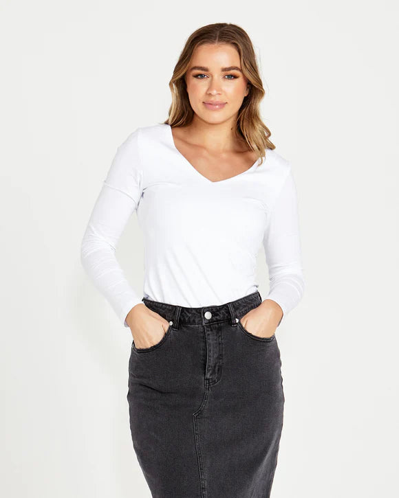 SASS ELAINE V-NECK LONG SLEEVE TOP WHITE