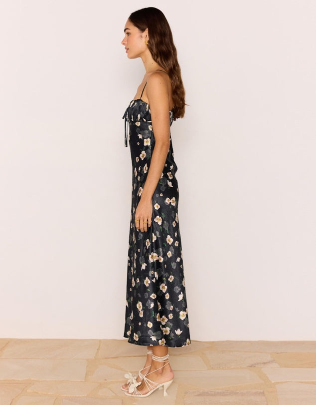 MINK PINK ELINOR BIAS MIDI DRESS FLORAL/BLACK