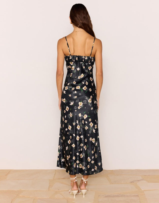 MINK PINK ELINOR BIAS MIDI DRESS FLORAL/BLACK