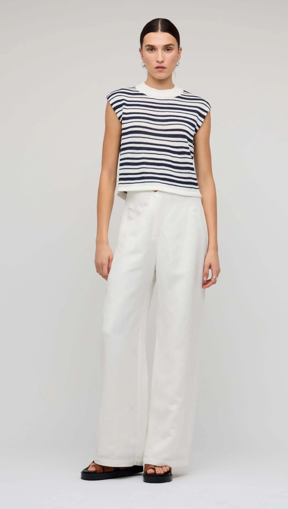 STAPLE THE LABEL PALMER STRIPE KNIT TANK WHITE/NAVY STRIPE