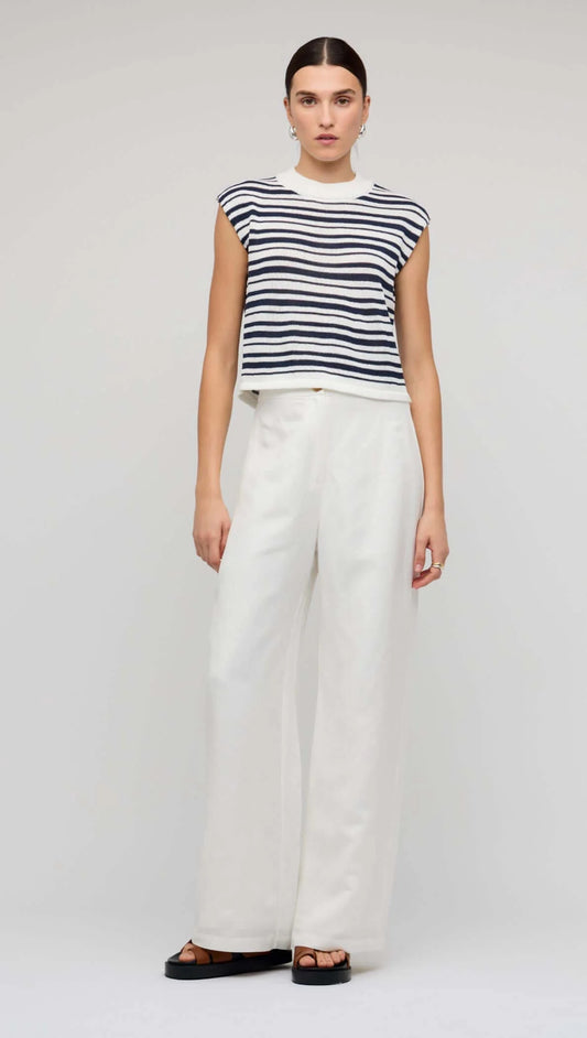 STAPLE THE LABEL PALMER STRIPE KNIT TANK WHITE/NAVY STRIPE