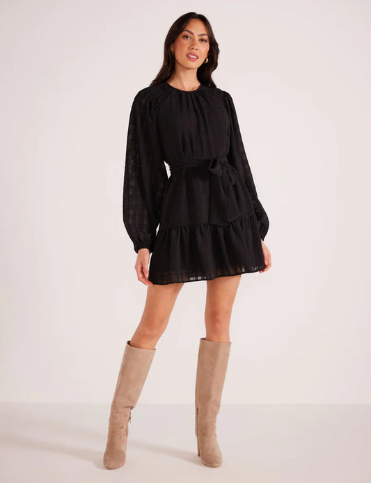 MINK PINK CLARENCE CHIFFON MINI DRESS BLACK