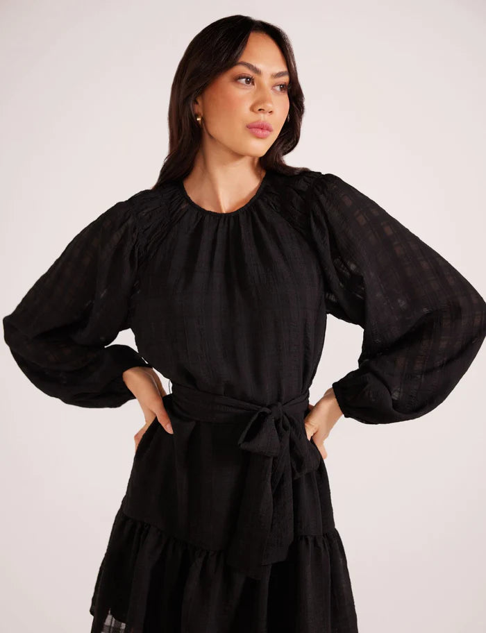 MINK PINK CLARENCE CHIFFON MINI DRESS BLACK