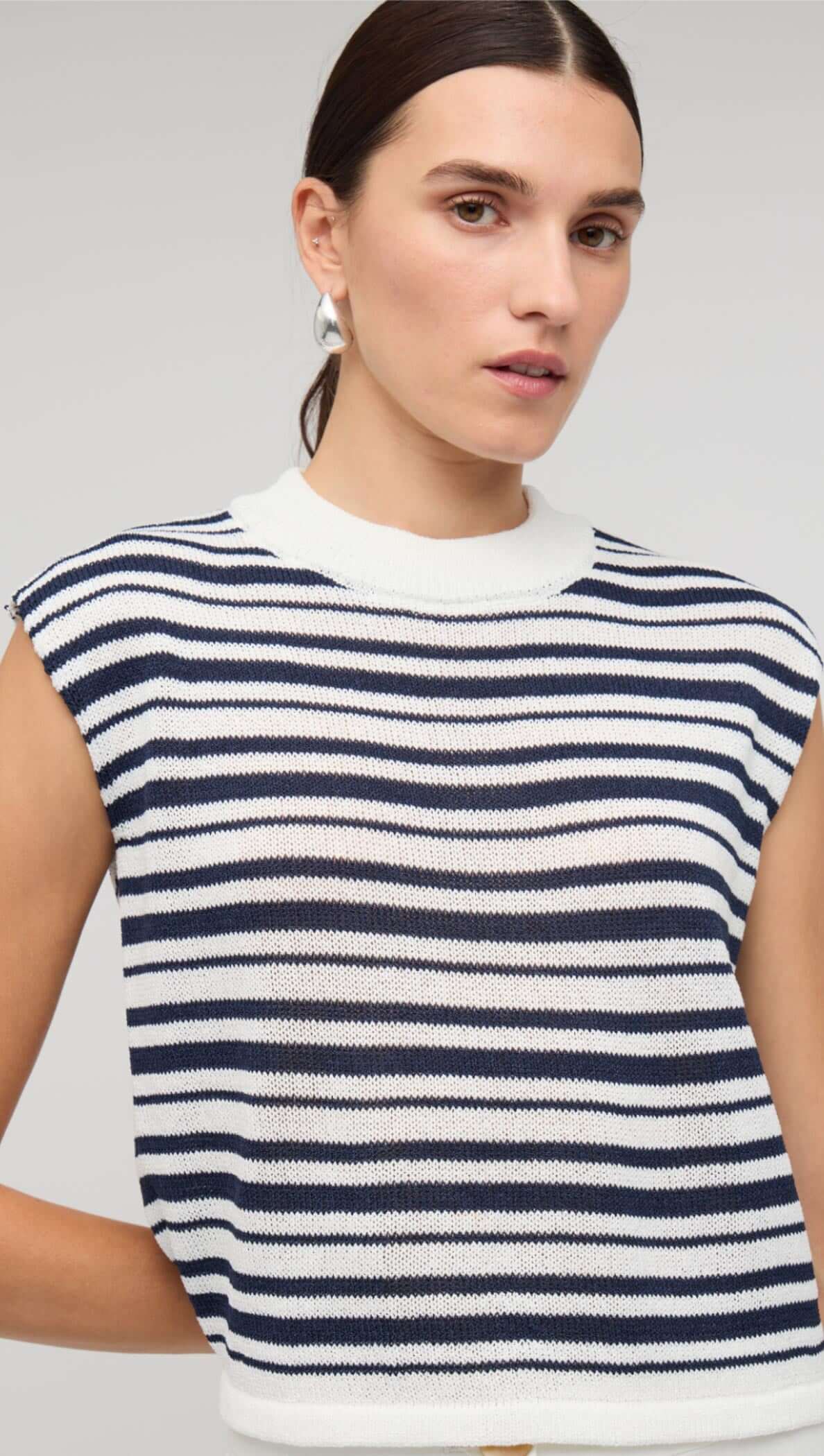 STAPLE THE LABEL PALMER STRIPE KNIT TANK WHITE/NAVY STRIPE