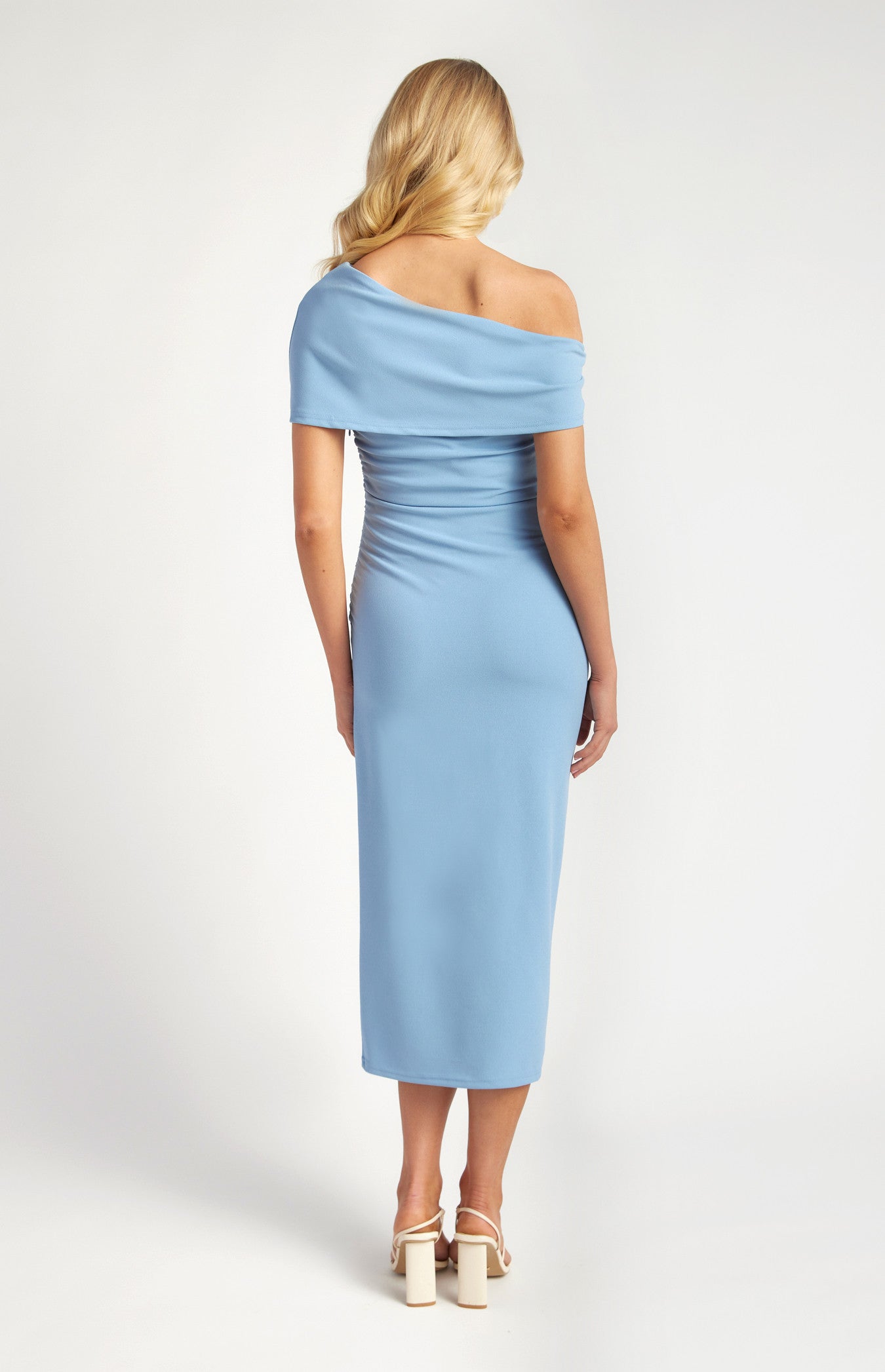 STYLE STATE ASYMMETRIC BOW NECKLINE DETAIL MIDI DRESS