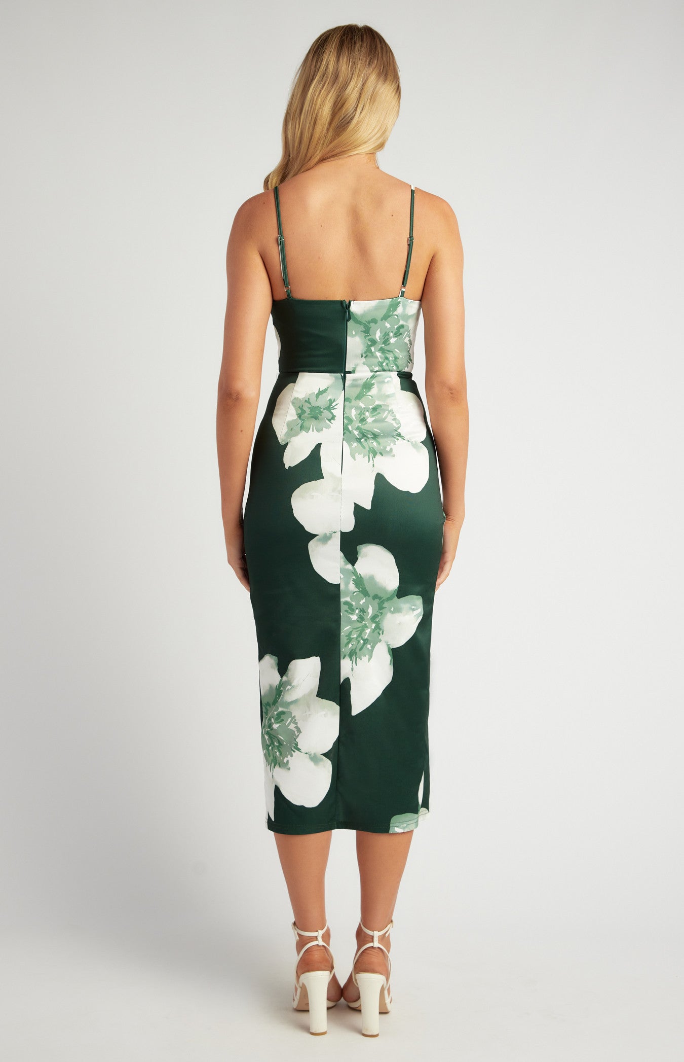 STYLE STATE LARGE SCALE FLORAL PLEATED SIDE DETAIL MIDI DRESS EMERALD