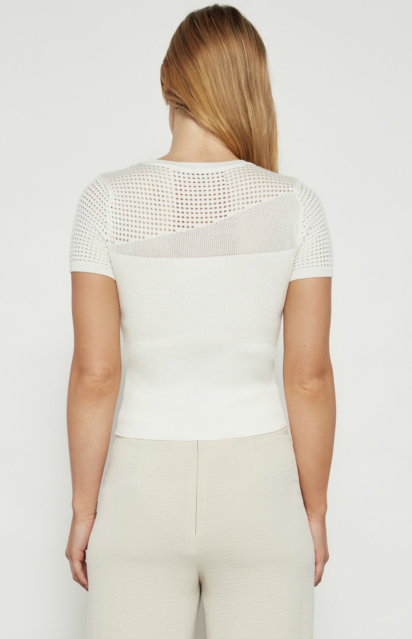 WINNIE & CO CROCHET PANEL KNIT TOP WHITE