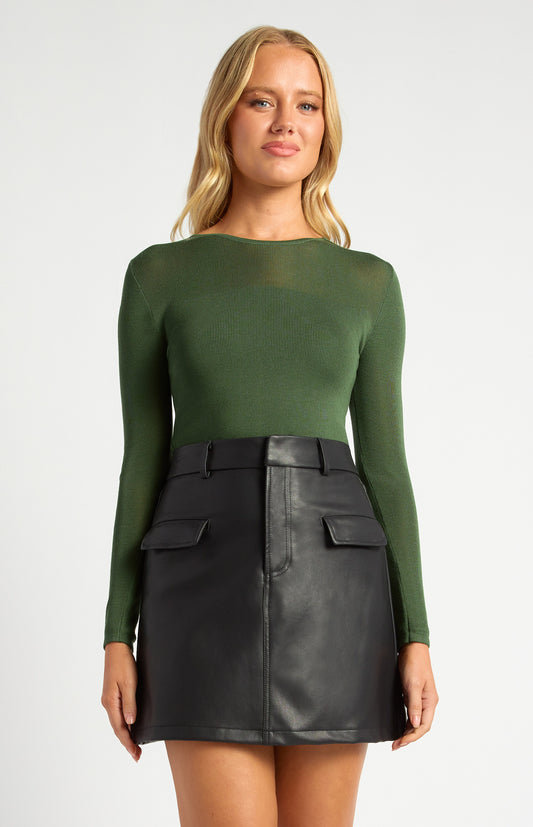 STYLE STATE SHEER CONTRAST PANEL KNIT TOP MOSS