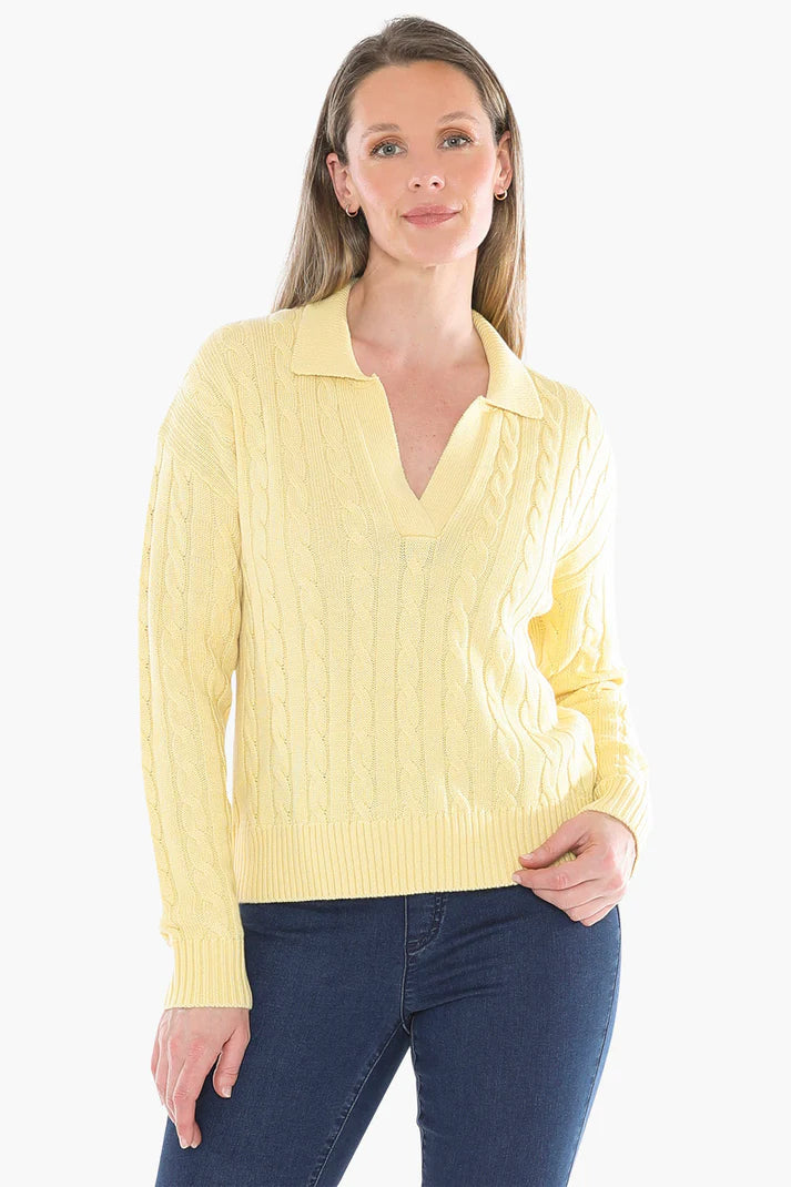 JUMP COLLARED CABLE PULLOVER LEMON