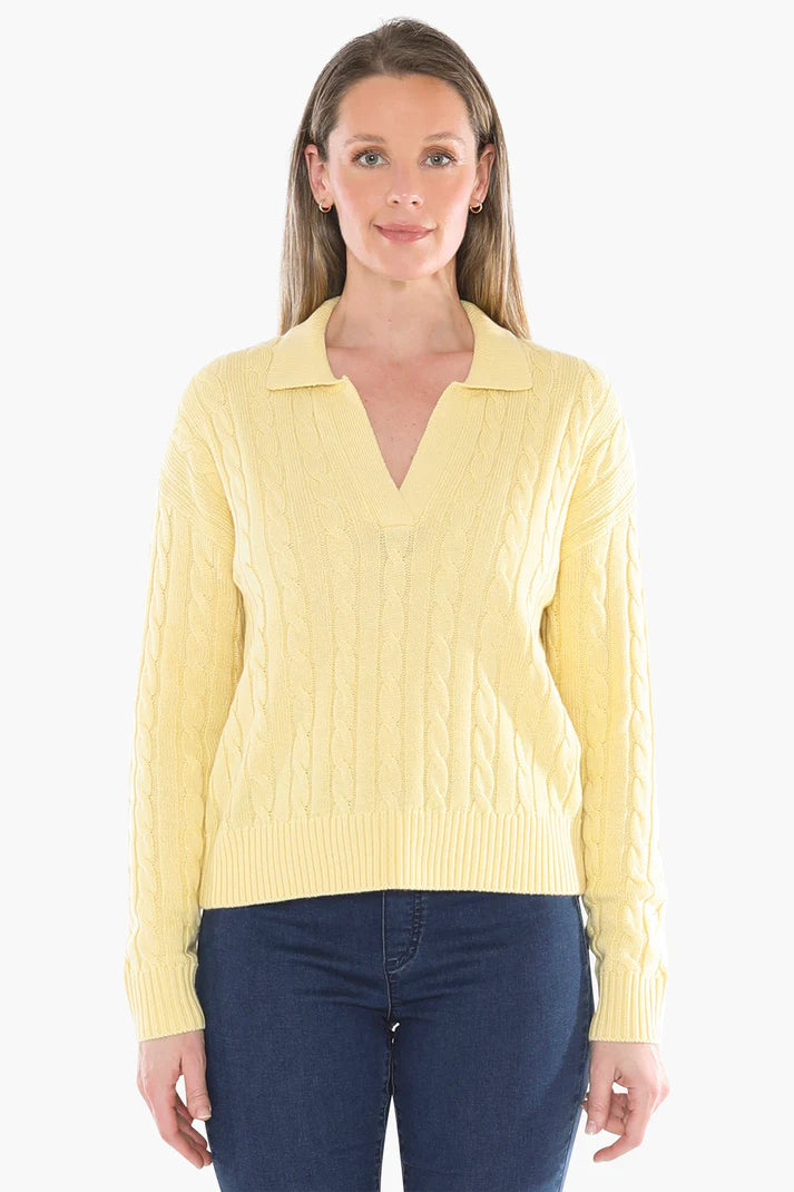 JUMP COLLARED CABLE PULLOVER LEMON