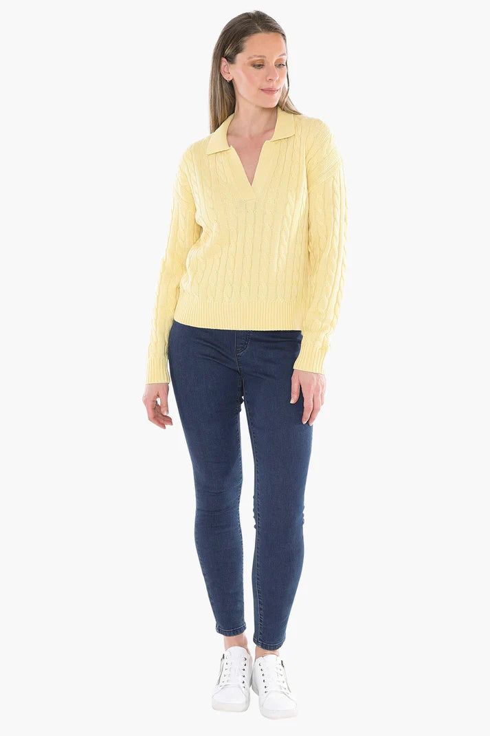 JUMP COLLARED CABLE PULLOVER LEMON
