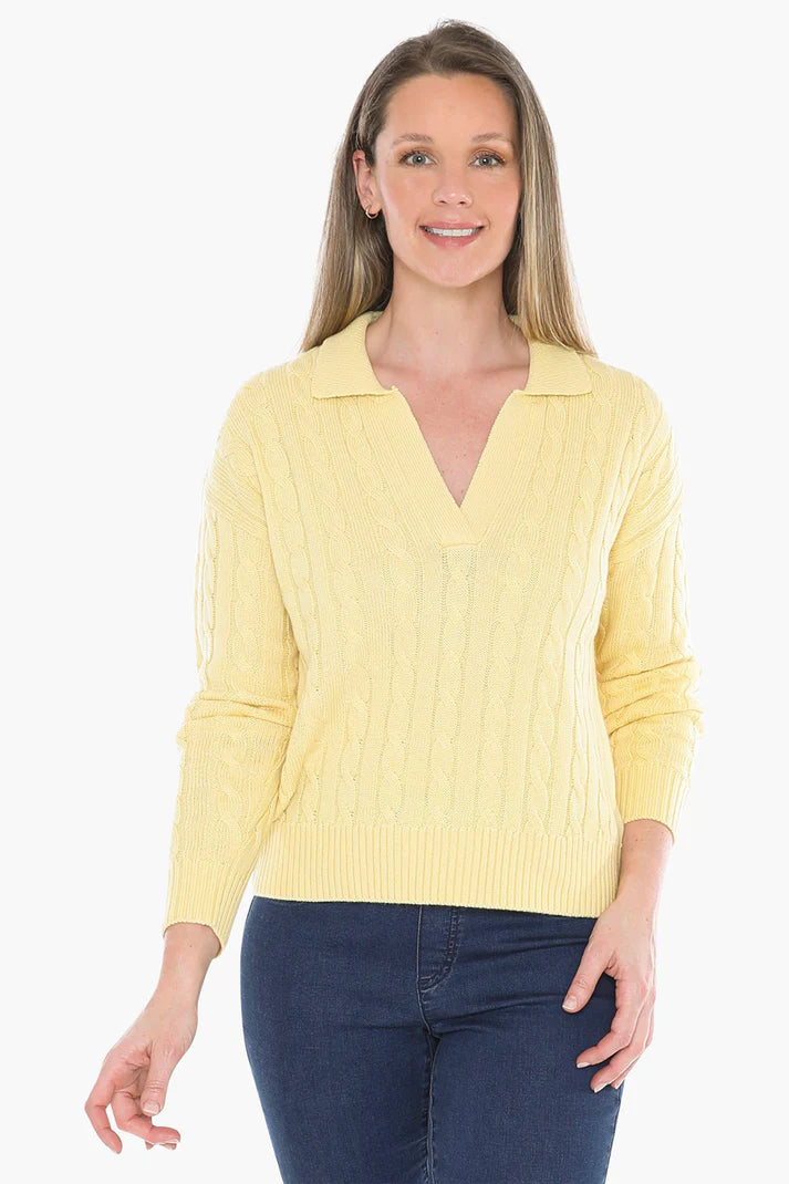 JUMP COLLARED CABLE PULLOVER LEMON