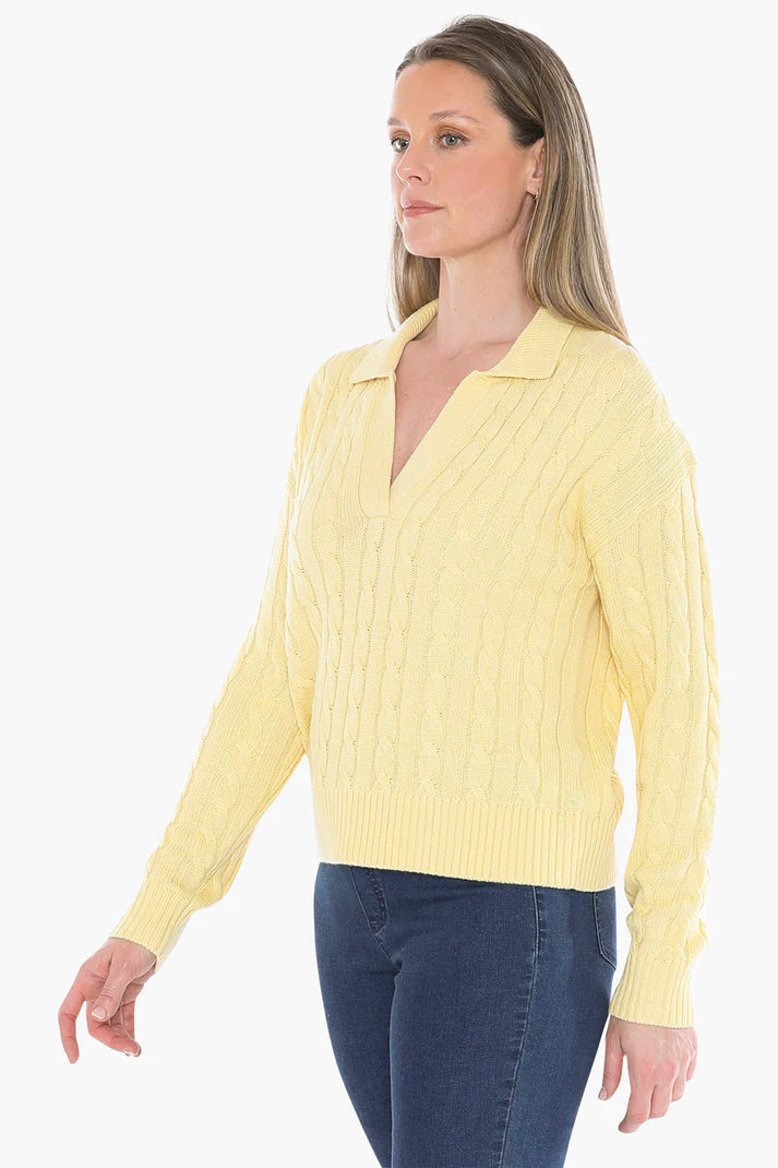 JUMP COLLARED CABLE PULLOVER LEMON