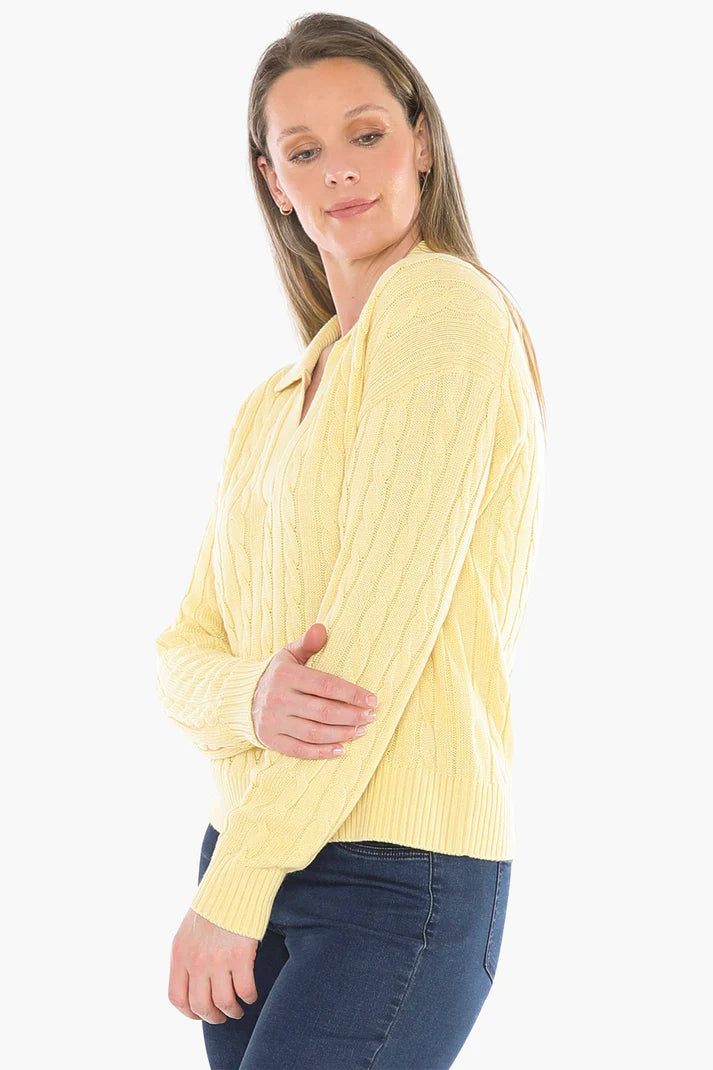JUMP COLLARED CABLE PULLOVER LEMON