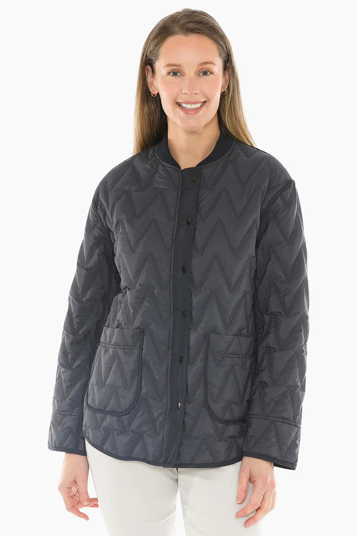 JUMP CONTRAST ZIG ZAG QUILTED JACKET DARK NAVY